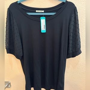 NWT Beacon black shirt with see through puff sleeves